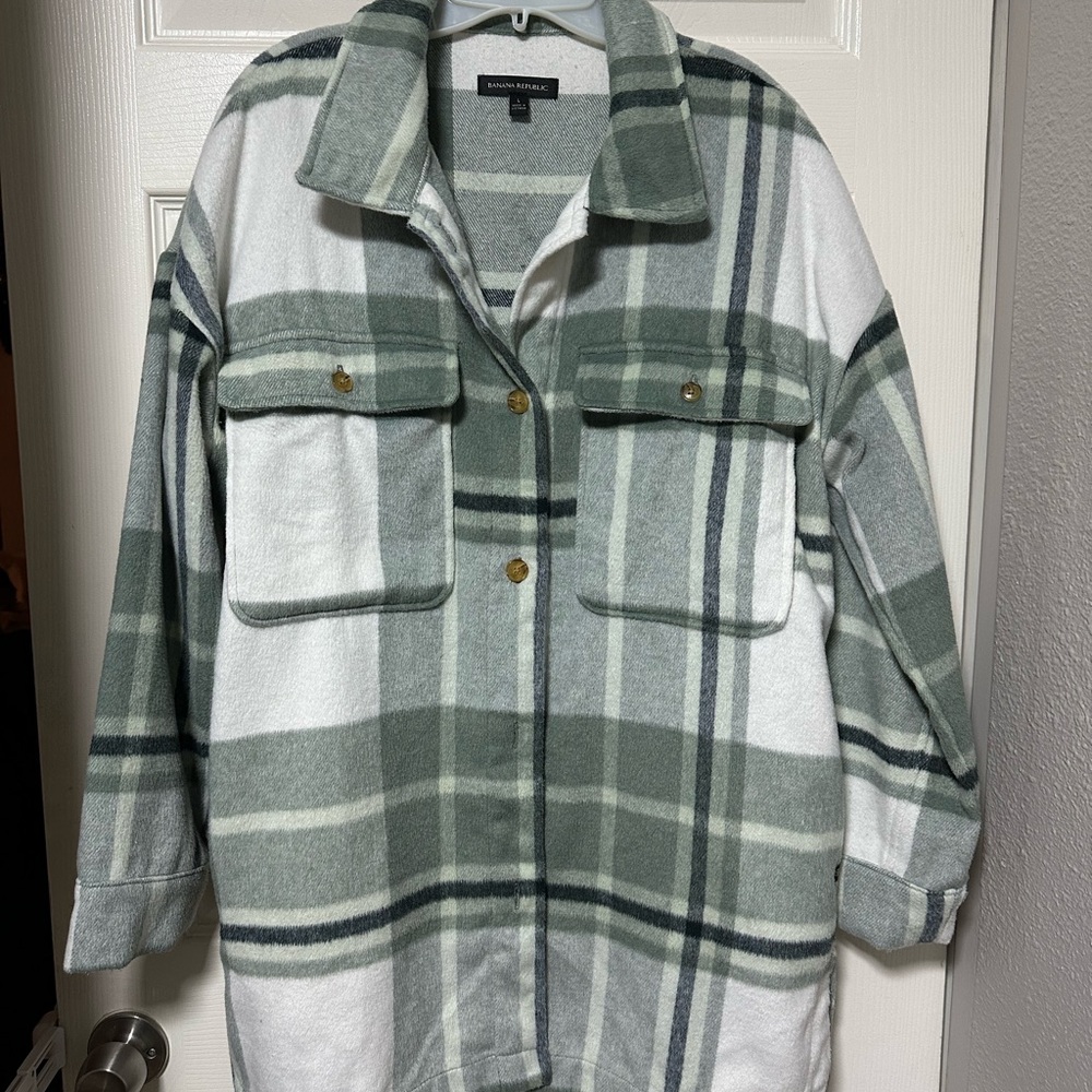 Plaid Oversized Shacket in Green and White